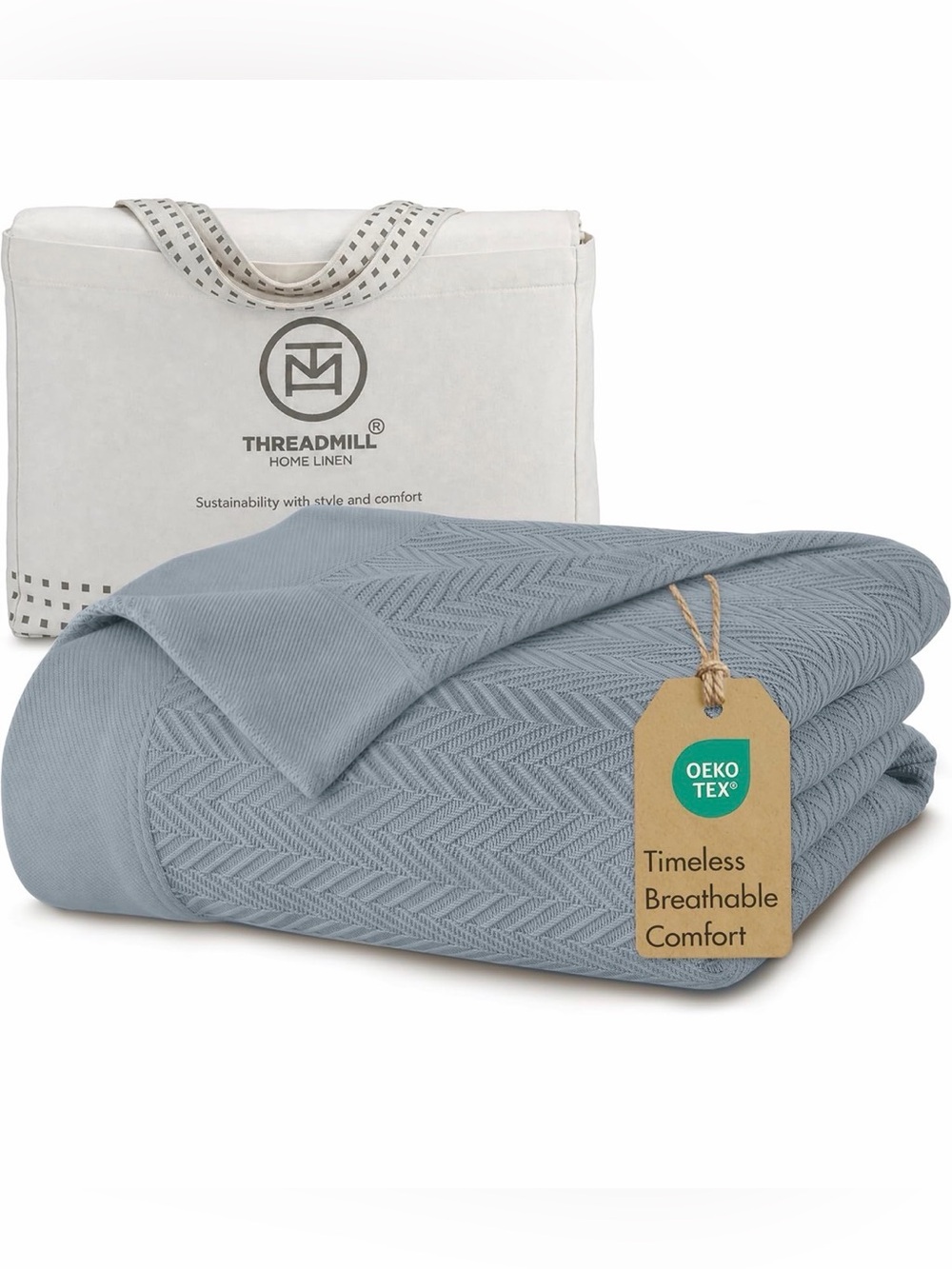 Threadmill Luxury 100% Cotton King Herringbone Blanket, Scottish Grey New in bag